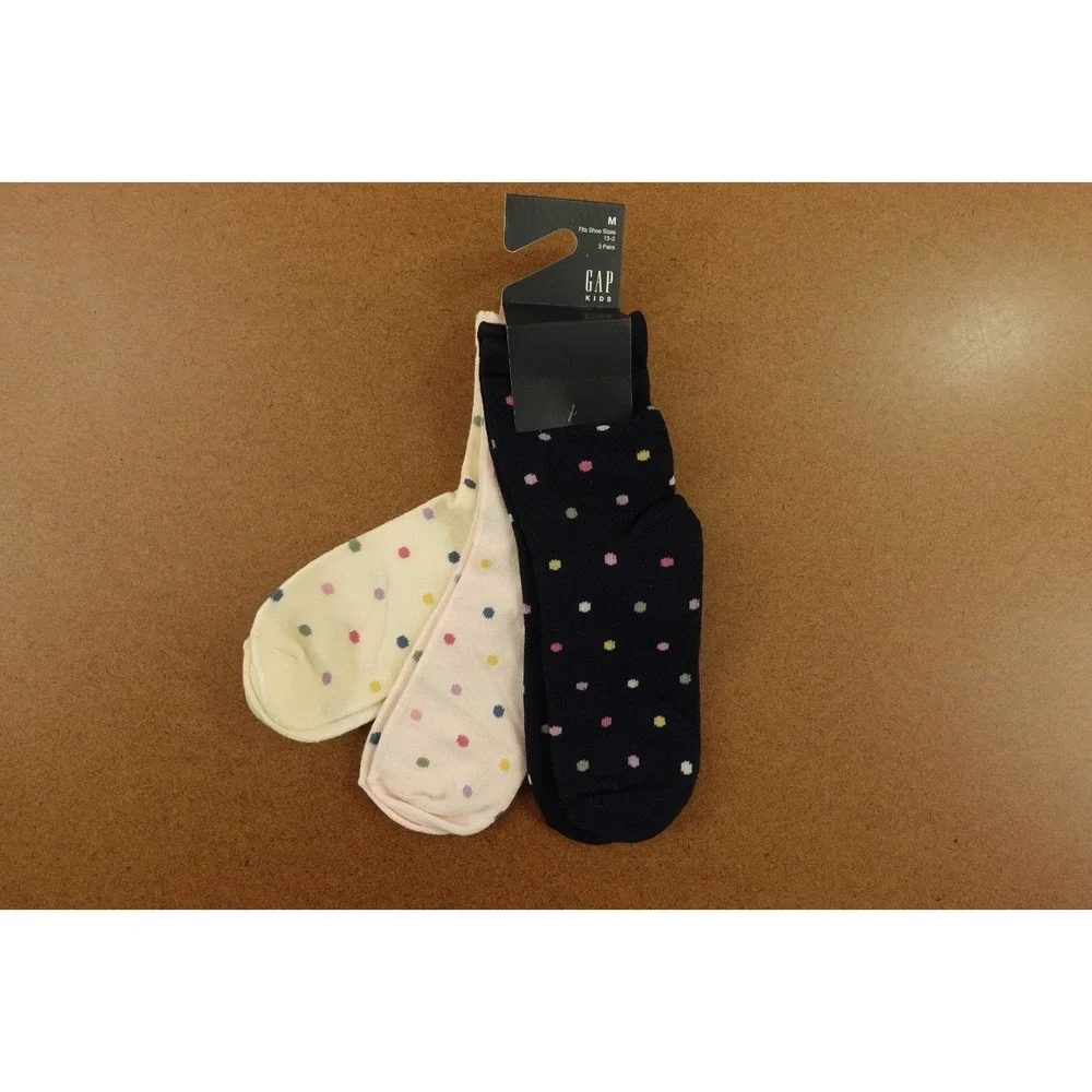Gap Kids Medium Girls Shoe Size 13-2 Colorful Polka Dot Crew Socks 3 Pairs NWT